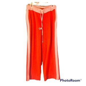 St. John Knit Wide Leg Track Pants Coral w Peach Stripe & Pockets Size Medium
